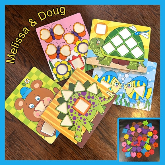 💜Melissa & Doug Colorful 54 Button/ 
5 Wooden Double-sided Puzzle Set for 3+ - Picture 1 of 16